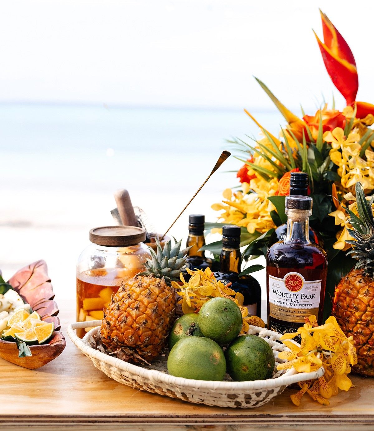 assortment of fruits and liquor