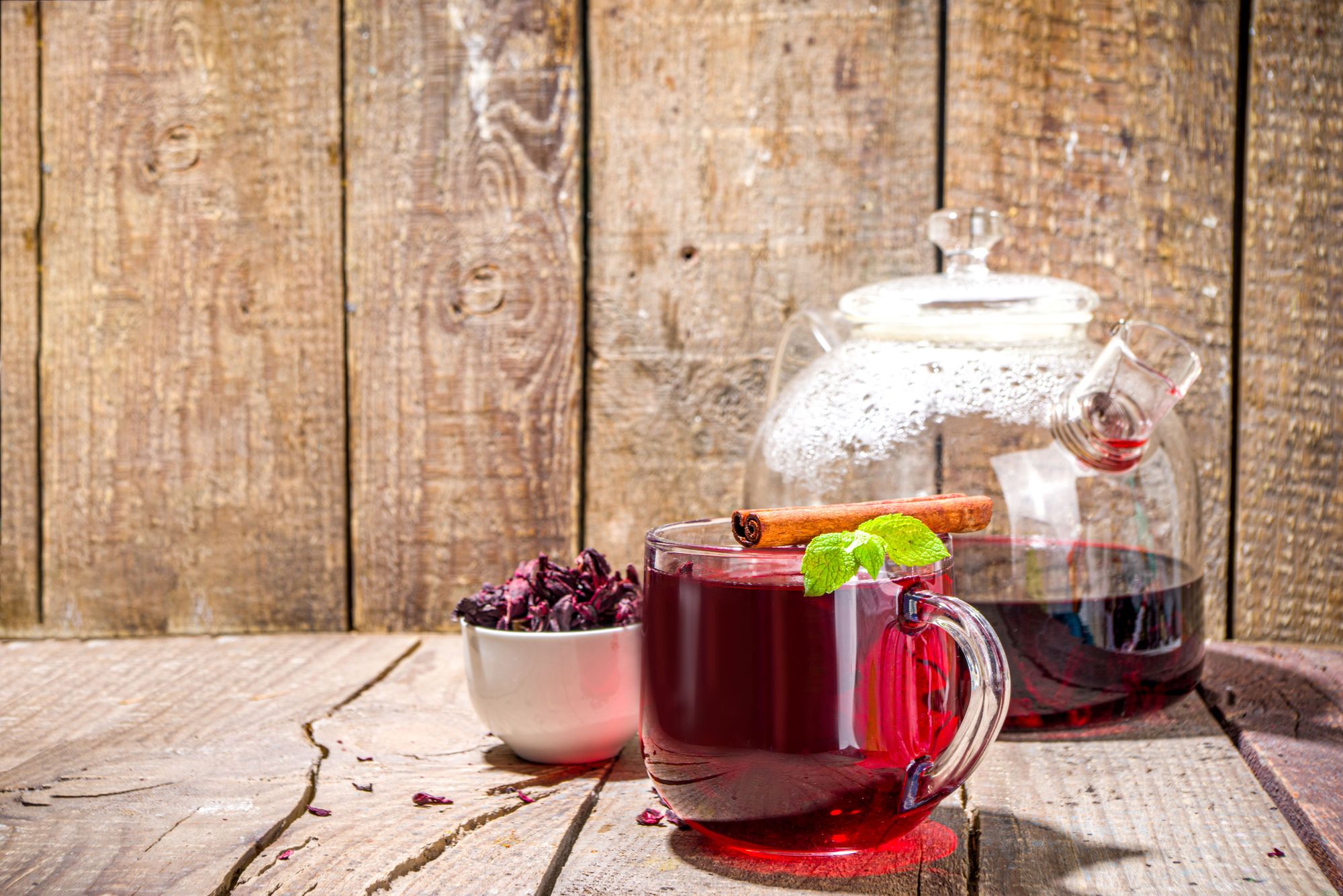 hot sorrel tea in pitcher and glass