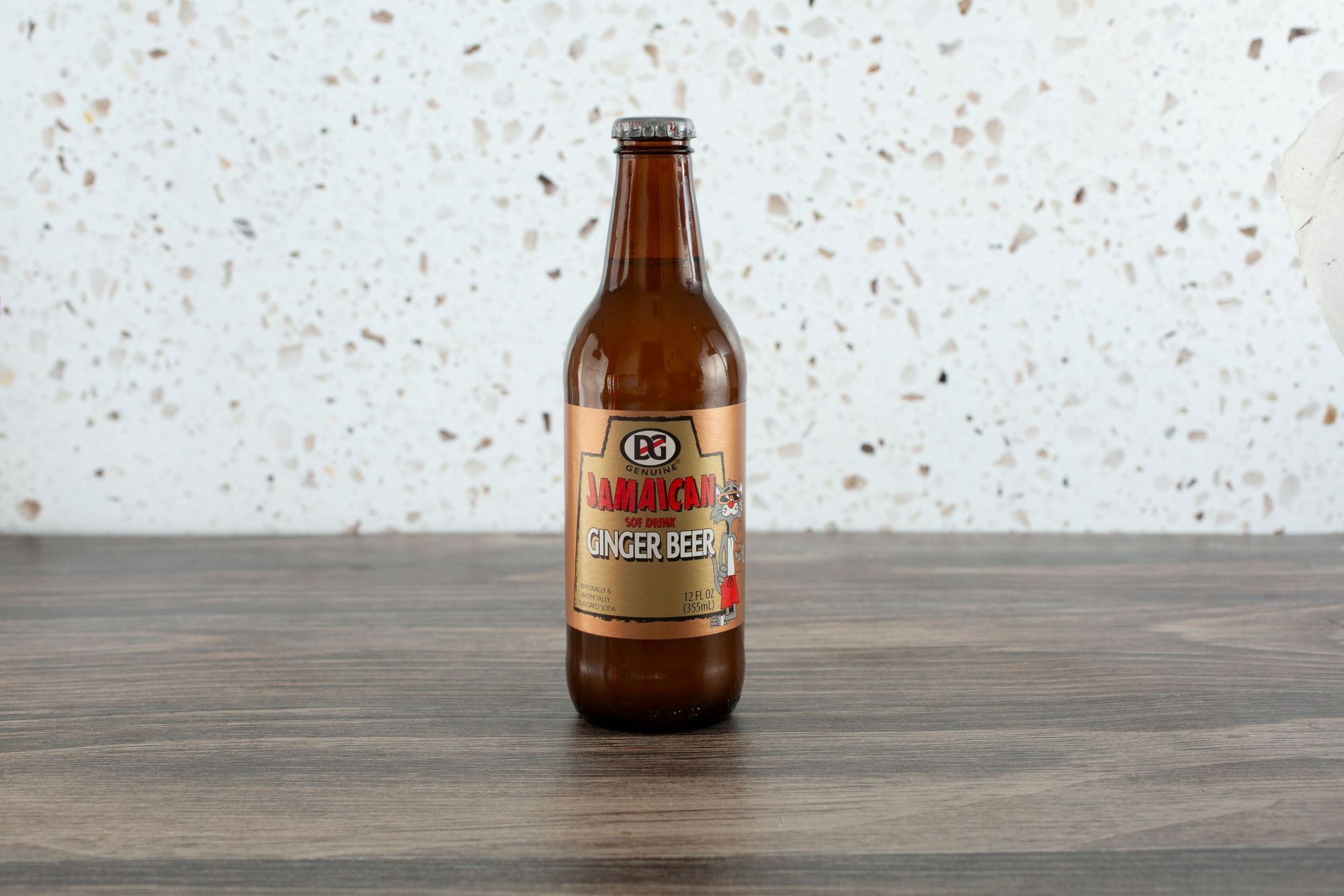 jamaican ginger beer bottle on wooden table