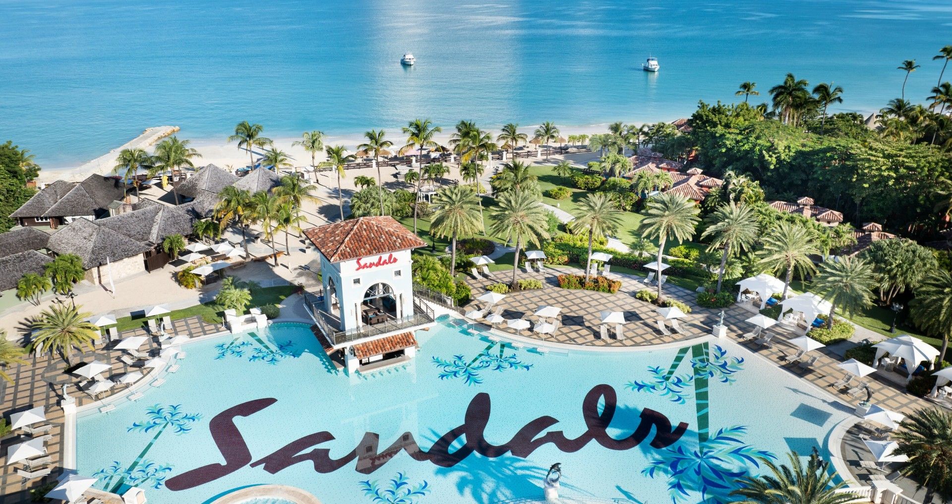 Sandals Grande Antigua - Drone Mediterranean Pool to Ocean