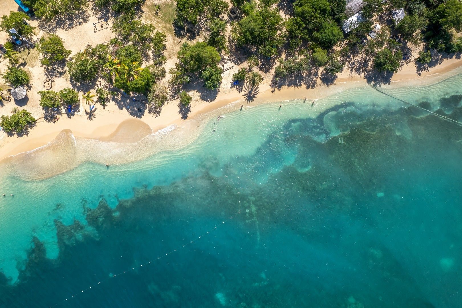 The drone aerial view of Pigeon Point Beach in Antigua